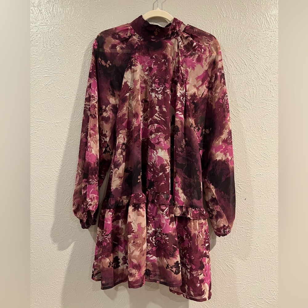 Entro Burgundy and Pink Floral Dress